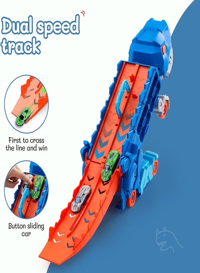 Spindoo Dinosaur Transporter Truck with 6 Die-Cast Vehicles Dino Car Carrier with 6 Die-Cast Vehicles & Racing Track Storage | Devouring Dino Car Toy Gift for Kids Boys Girls (Dino Truck) - Image 3